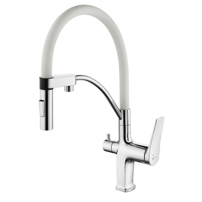 Смеситель для кухни Lemark Comfort LM3074C-White с гибким изливом